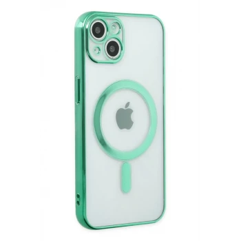 Newface Apple iPhone 14 Plus Kılıf Magneticsafe Lazer Silikon - Haki Yeşil