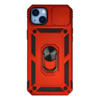 Newface Apple iPhone 14 Plus Kılıf Pars Lens Yüzüklü Silikon - Kırmızı
