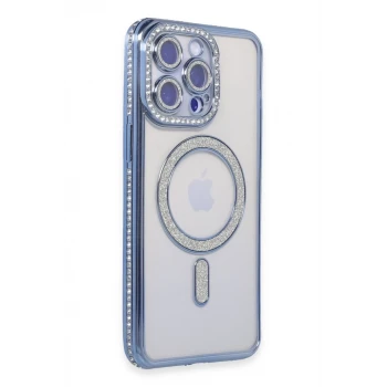 Newface Apple iPhone 14 Pro Kılıf Joke Simli Magneticsafe Kılıf - Mavi