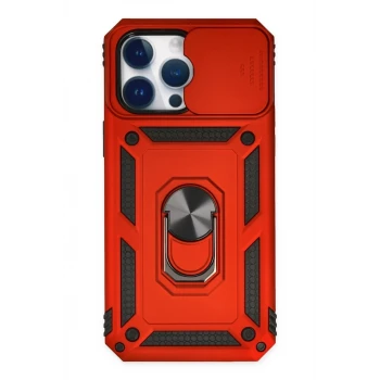 Newface Apple iPhone 14 Pro Kılıf Pars Lens Yüzüklü Silikon - Kırmızı