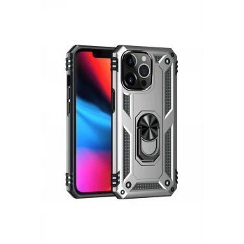 Newface Apple iPhone 14 Pro Kılıf Sofya Yüzüklü Silikon Kapak - Gümüş