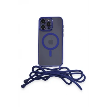 Newface Apple iPhone 14 Pro Max Kılıf Divo Lazer Askılı Magsafe Kapak - Mavi