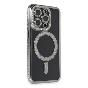 Newface Apple iPhone 14 Pro Max Kılıf Joke Simli Magneticsafe Kılıf - Gri