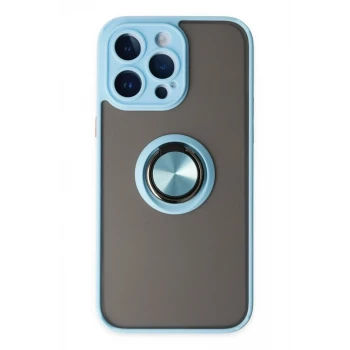 Newface Apple iPhone 14 Pro Max Kılıf Montreal Yüzüklü Silikon Kapak - Buz Mavi