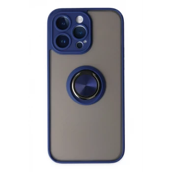 Newface Apple iPhone 14 Pro Max Kılıf Montreal Yüzüklü Silikon Kapak - Lacivert