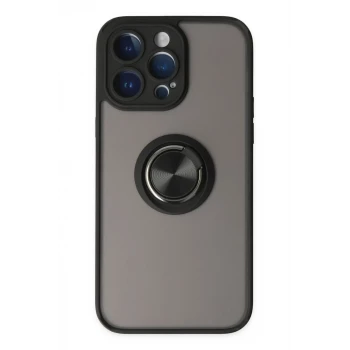 Newface Apple iPhone 14 Pro Max Kılıf Montreal Yüzüklü Silikon Kapak - Siyah