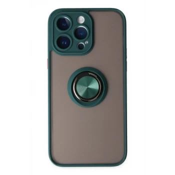 Newface Apple iPhone 14 Pro Max Kılıf Montreal Yüzüklü Silikon Kapak - Yeşil