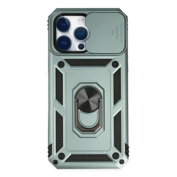 Newface Apple iPhone 14 Pro Max Kılıf Pars Lens Yüzüklü Silikon - Yeşil