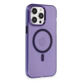 Newface Apple iPhone 14 Pro Max Kılıf Tron Şeffaf Magsafe Kapak - Derin Mor