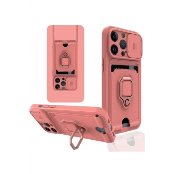 Newface Apple iPhone 14 Pro Max Kılıf Zuma Kartvizitli Yüzüklü Silikon - Pembe