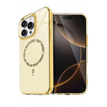 Newface Apple iPhone 14 Pro Max Live Diamond Magsafe Kapak - Sarı