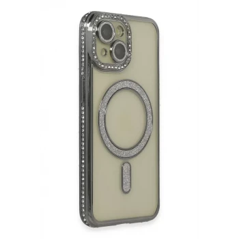 Newface Apple iPhone 15 Kılıf Joke Simli Magneticsafe Kılıf - Gri