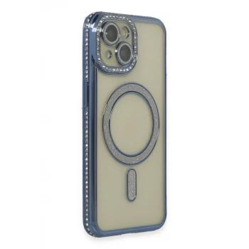 Newface Apple iPhone 15 Kılıf Joke Simli Magneticsafe Kılıf - Lacivert