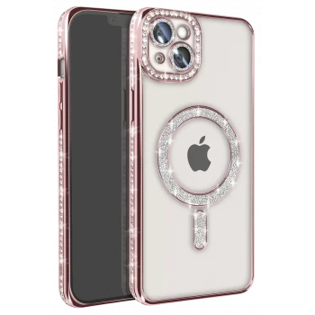 Newface Apple iPhone 15 Kılıf Joke Simli Magneticsafe Kılıf - Pembe