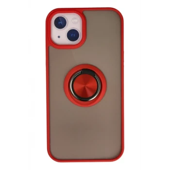 Newface Apple iPhone 15 Kılıf Montreal Yüzüklü Silikon Kapak - Kırmızı