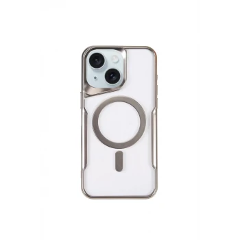 Newface Apple iPhone 15 Plus Kılıf Boyi Magsafe Silikon Kapak - Gümüş