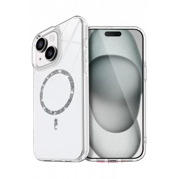 Newface Apple iPhone 15 Plus Live Diamond Magsafe Kapak - Şeffaf