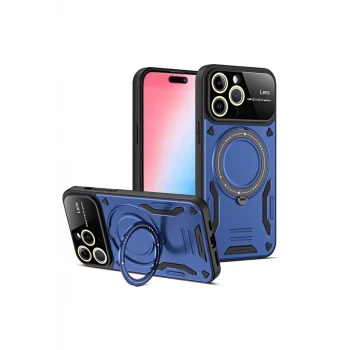 Newface Apple iPhone 15 Pro Joy Lens Standlı Kapak - Lacivert