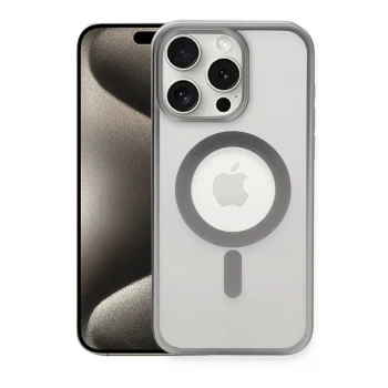 Newface Apple iPhone 15 Pro Kılıf Erozi Magsafe Kapak - Gümüş
