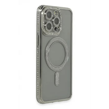 Newface Apple iPhone 15 Pro Kılıf Joke Simli Magneticsafe Kılıf - Gri