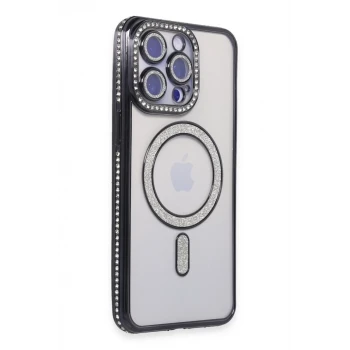 Newface Apple iPhone 15 Pro Kılıf Joke Simli Magneticsafe Kılıf - Siyah
