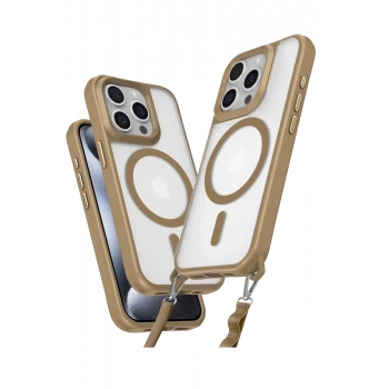 Newface Apple iPhone 15 Pro Max Kılıf Enka Magsafe Silikon Kılıf - Desert