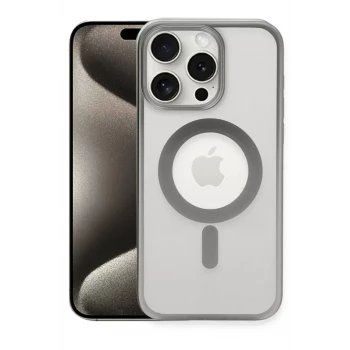 Newface Apple iPhone 15 Pro Max Kılıf Erozi Magsafe Kapak - Gümüş