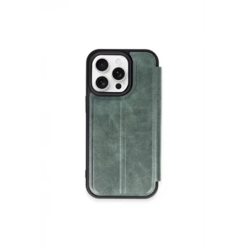 Newface Apple iPhone 15 Pro Max Kılıf Flip Cover - Koyu Yeşil