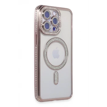 Newface Apple iPhone 15 Pro Max Kılıf Joke Simli Magneticsafe Kılıf - Pembe
