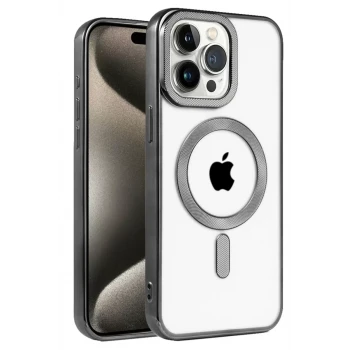 Newface Apple iPhone 15 Pro Max Kılıf Kronos Magsafe Kapak - Siyah