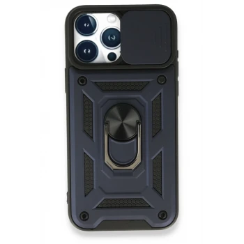 Newface Apple iPhone 15 Pro Max Kılıf Pars Lens Yüzüklü Silikon - Lacivert