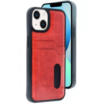 Newface Apple iPhone 15 Sara Kartvizitli Deri Kılıf - Kırmızı