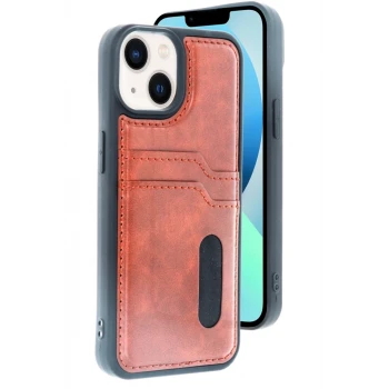 Newface Apple iPhone 15 Sara Kartvizitli Deri Kılıf - Taba