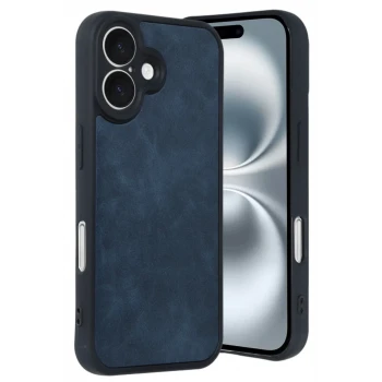 Newface Apple iPhone 16 Kılıf Aras Deri Kapak - Lacivert