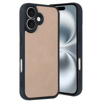 Newface Apple iPhone 16 Kılıf Aras Deri Kapak - Pudra