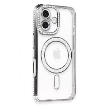 Newface Apple iPhone 16 Kılıf Joke Simli Magneticsafe Kılıf - Gri