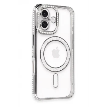 Newface Apple iPhone 16 Kılıf Joke Simli Magneticsafe Kılıf - Gri