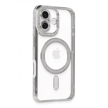Newface Apple iPhone 16 Kılıf Joke Simli Magneticsafe Kılıf - Gümüş