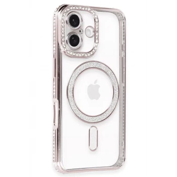 Newface Apple iPhone 16 Kılıf Joke Simli Magneticsafe Kılıf - Pembe