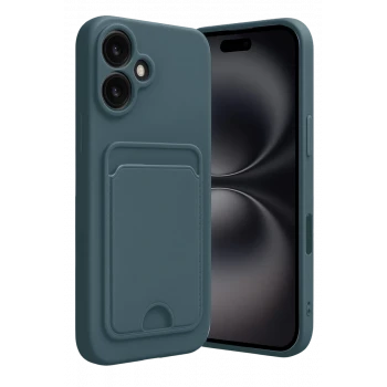 Newface Apple iPhone 16 Kılıf Kelvin Kartvizitli Silikon - Koyu Yeşil