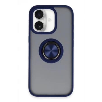 Newface Apple iPhone 16 Kılıf Montreal Yüzüklü Silikon Kapak - Lacivert