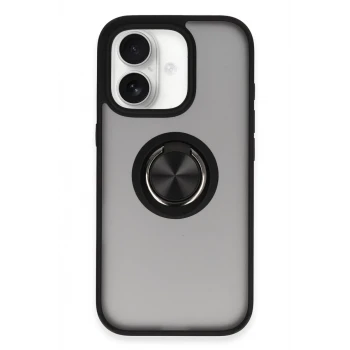 Newface Apple iPhone 16 Kılıf Montreal Yüzüklü Silikon Kapak - Siyah