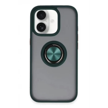 Newface Apple iPhone 16 Kılıf Montreal Yüzüklü Silikon Kapak - Yeşil