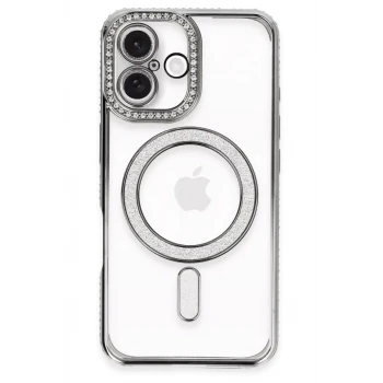 Newface Apple iPhone 16 Plus Kılıf Joke Simli Magneticsafe Kılıf - Gri