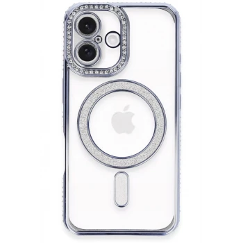 Newface Apple iPhone 16 Plus Kılıf Joke Simli Magneticsafe Kılıf - Mavi
