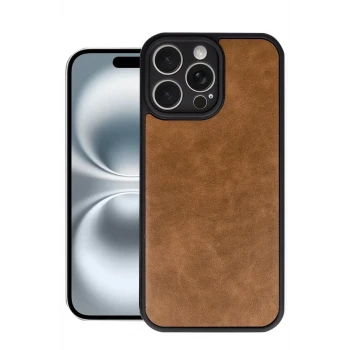 Newface Apple iPhone 16 Pro Kılıf Aras Deri Kapak - Taba