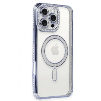 Newface Apple iPhone 16 Pro Kılıf Joke Simli Magneticsafe Kılıf - Mavi