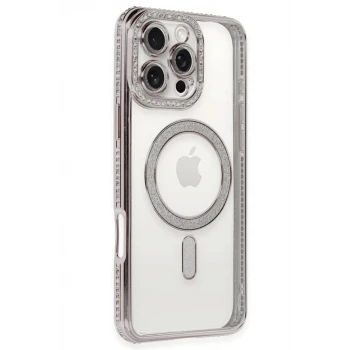 Newface Apple iPhone 16 Pro Kılıf Joke Simli Magneticsafe Kılıf - Pembe