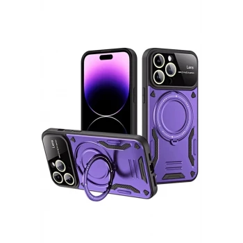 Newface Apple iPhone 16 Pro Kılıf Joy Lens Standlı Kapak - Mor