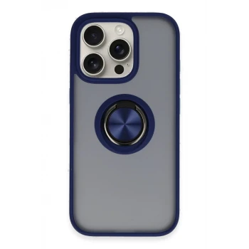 Newface Apple iPhone 16 Pro Kılıf Montreal Yüzüklü Silikon Kapak - Lacivert